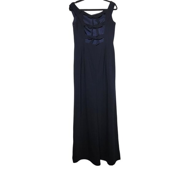 Dessy Collection Vivian Diamond Blue Crepe Bridesmaids Dress Size 10 3040 Bow - Picture 3 of 12